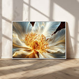 20862576-MGV-CV-36X24-Golden Abstract Flower Canvas Wall Art – Modern Botanical Bloom Print, Elegant Floral Artwork for Living Room, Bedroom, Office