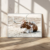89096667-MGV-CV-36X24-Texas Longhorn Wall Art – Rustic Western Canvas Print, Cattle Photography Decor for Ranch House, Living Room, Office, Man Cave