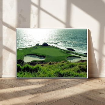 48473947-MGV-CV-36X24-Ocean Golf Course Wall Art – Panoramic Green Fairway Canvas Print, Coastal Golf Landscape Photography Sports Decor for Office, Man