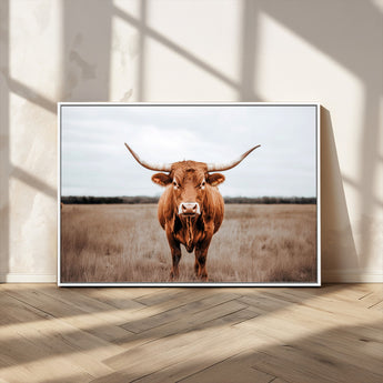 16316734-MGV-CV-36X24-Texas Longhorn Wall Art – Rustic Bull Portrait Canvas Print, Western Farmhouse Animal Photography Decor for Living Room, Office,