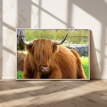 68411138-MGV-CV-36X24-Farmhouse Wall Art – Highland Cow Canvas Print, Rustic Country Cattle Photography Decor for Bedroom, Living Room, Office, Ranch,