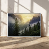 38316884-MGV-FC-36X24_White-Landscape Wall Art – Misty Mountain Valley Canvas Print, Scenic Pine Forest and Sunrise Photography Decor for Bedroom, Living