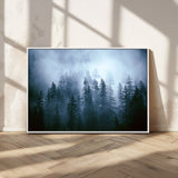 93439624-MGV-CV-36X24-Forest Wall Art – Misty Pine Trees Canvas Print, Moody Nature Photography Decor for Bedroom, Living Room, Office, Cabin, Lodge or