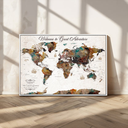 67029173-MGV-CV-36X24-Personalized World Map Wall Art – Colorful Vintage Adventure Travel Map with Custom Couple Names, Rustic Wall Decor for Home,