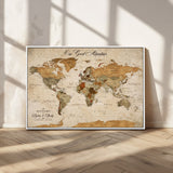 91961147-MGV-CV-36X24-Personalized World Map Wall Art – Vintage Sepia Adventure Travel Map with Custom Couple Names, Rustic Wall Decor for Home, Couples