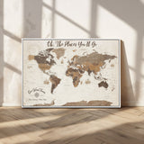 14140137-MGV-CV-36X24-Personalized World Map Wall Art – Vintage Nautical Adventure Map with Ships and Compass, Rustic Sepia Tones for Travel Lovers and