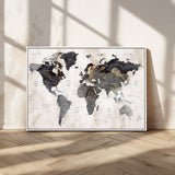 MGV-FC-36X24 - World Map Wall Art Canvas Print, Framed Rustic Map Art Picture Print, Antique Map Perfect Rustic Explorer Decor Artwork