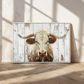10840-MGV-CV-36X24-Texas Longhorn Wall Art Canvas Print, Framed Rustic Bull Art Picture Print, Western Cattle Perfect Rustic Western Decor Artwork