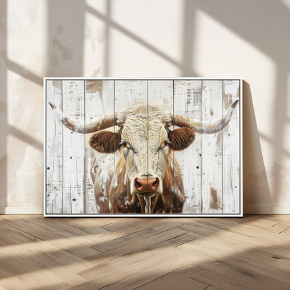 10840-MGV-CV-36X24-Texas Longhorn Wall Art Canvas Print, Framed Rustic Bull Art Picture Print, Western Cattle Perfect Rustic Western Decor Artwork
