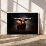 12484-MGV-CV-36X24-Texas Longhorn Wall Art Canvas Print, Framed Western Bull Art Picture Print, Moody Cattle Perfect Moody Western Decor Artwork