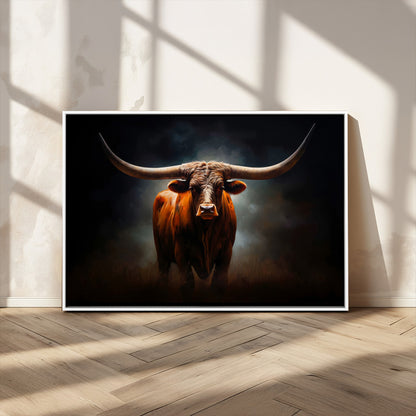 12484-MGV-CV-36X24-Texas Longhorn Wall Art Canvas Print, Framed Western Bull Art Picture Print, Moody Cattle Perfect Moody Western Decor Artwork