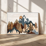80300-MGV-CV-36X24-Geometric Mountains Wall Art Canvas Print, Framed Stylized Trees Art Picture Print, Graphic Forest Perfect Rustic Abstract Decor
