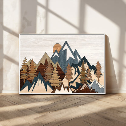 80300-MGV-CV-36X24-Geometric Mountains Wall Art Canvas Print, Framed Stylized Trees Art Picture Print, Graphic Forest Perfect Rustic Abstract Decor