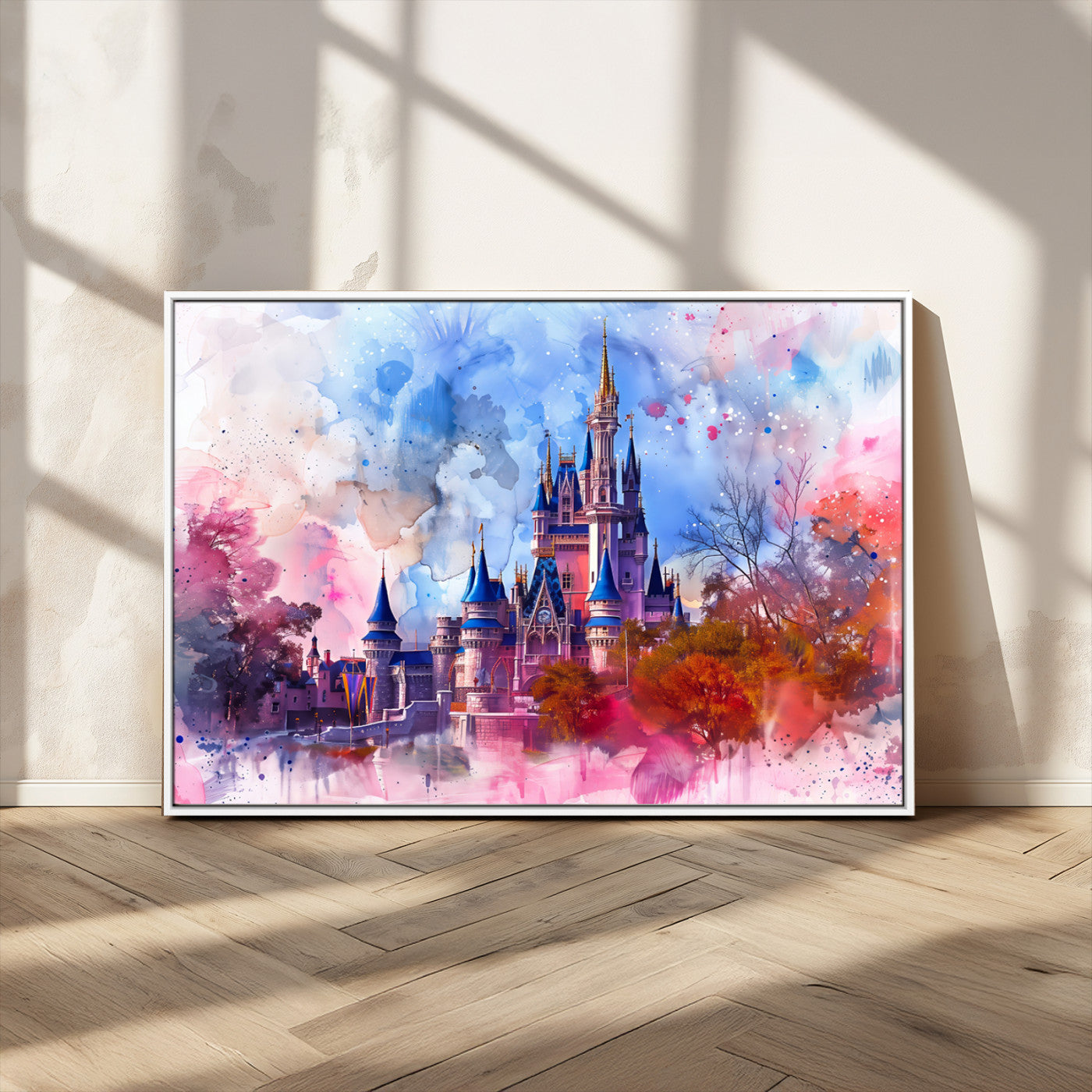 15129-MGV-CV-36X24-Disney Castle Wall Art Canvas Print, Framed Cinderella Palace Art Picture Print, Fantasy Kingdom Perfect Whimsical Fairytale Decor