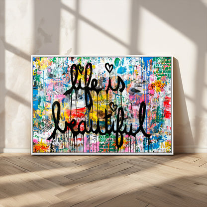 36856-MGV-CV-36X24-Life Is Beautiful Wall Art – Colorful Graffiti Canvas Print, Modern Street Style Artwork, Inspirational Decor for Living Room,