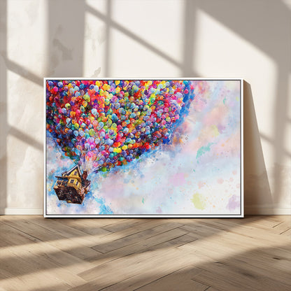 18792-MGV-CV-36X24-Up Movie House Wall Art Canvas Print, Framed Carls Journey Art Picture Print, Up Inspired Perfect Animated Whimsical Decor Artwork