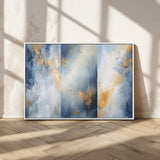 41836-MGV-CV-36X24-Abstract Gold Wall Art Canvas Print, Framed Blue Layers Art Picture Print, Elegant Cloud Perfect Elegant Minimalist Decor Artwork