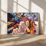 13675-MGV-CV-36X24-Jazz Band Wall Art Canvas Print, Framed Jazz Oil Painting Art Picture Print, Vibrant Music Perfect Abstract Musical Decor Artwork