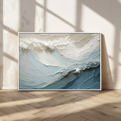 53646-MGV-CV-36X24-Ocean Wave Wall Art Canvas Print, Framed Textured Seascape Art Picture Print, Modern Ocean Perfect Minimal Coastal 2/2 Decor