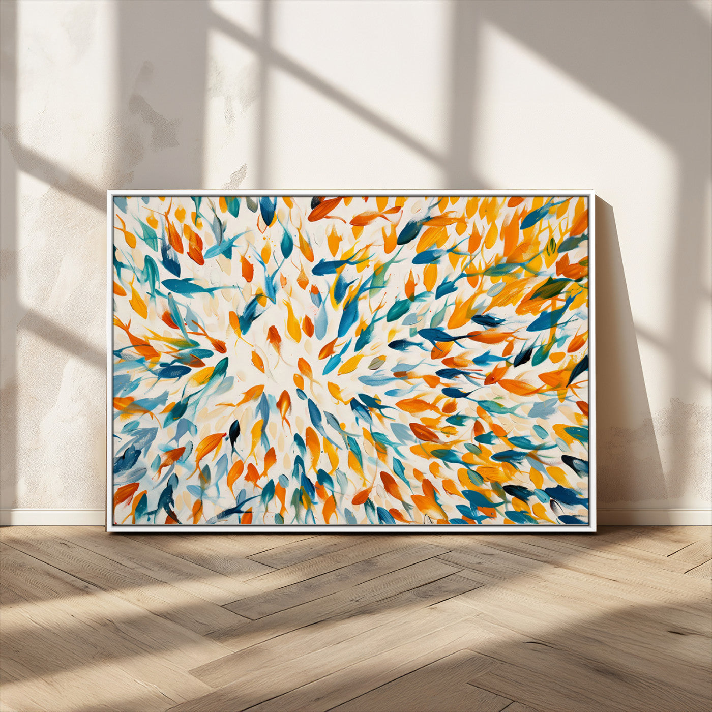 59969-MGV-CV-36X24-Abstract Ocean Wall Art Canvas Print, Framed Colorful Fish Art Picture Print, Brushstroke Fish Perfect Coastal Abstract Decor