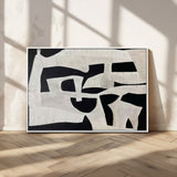 33714-MGV-CV-36X24-Monochrome Design Wall Art Canvas Print, Framed Modern Linework Art Picture Print, Textured Shapes Perfect Monochrome Modern Decor