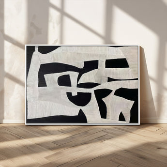 33714-MGV-CV-36X24-Monochrome Design Wall Art Canvas Print, Framed Modern Linework Art Picture Print, Textured Shapes Perfect Monochrome Modern Decor