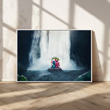 32259-MGV-CV-36X24-Stitch Angel Wall Art Canvas Print, Framed Stitch Waterfall Art Picture Print, Cartoon Couple Perfect Moody Fantasy Decor Artwork