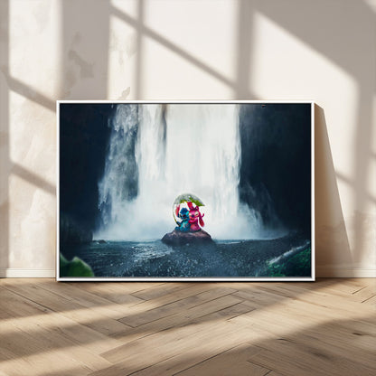 32259-MGV-CV-36X24-Stitch Angel Wall Art Canvas Print, Framed Stitch Waterfall Art Picture Print, Cartoon Couple Perfect Moody Fantasy Decor Artwork