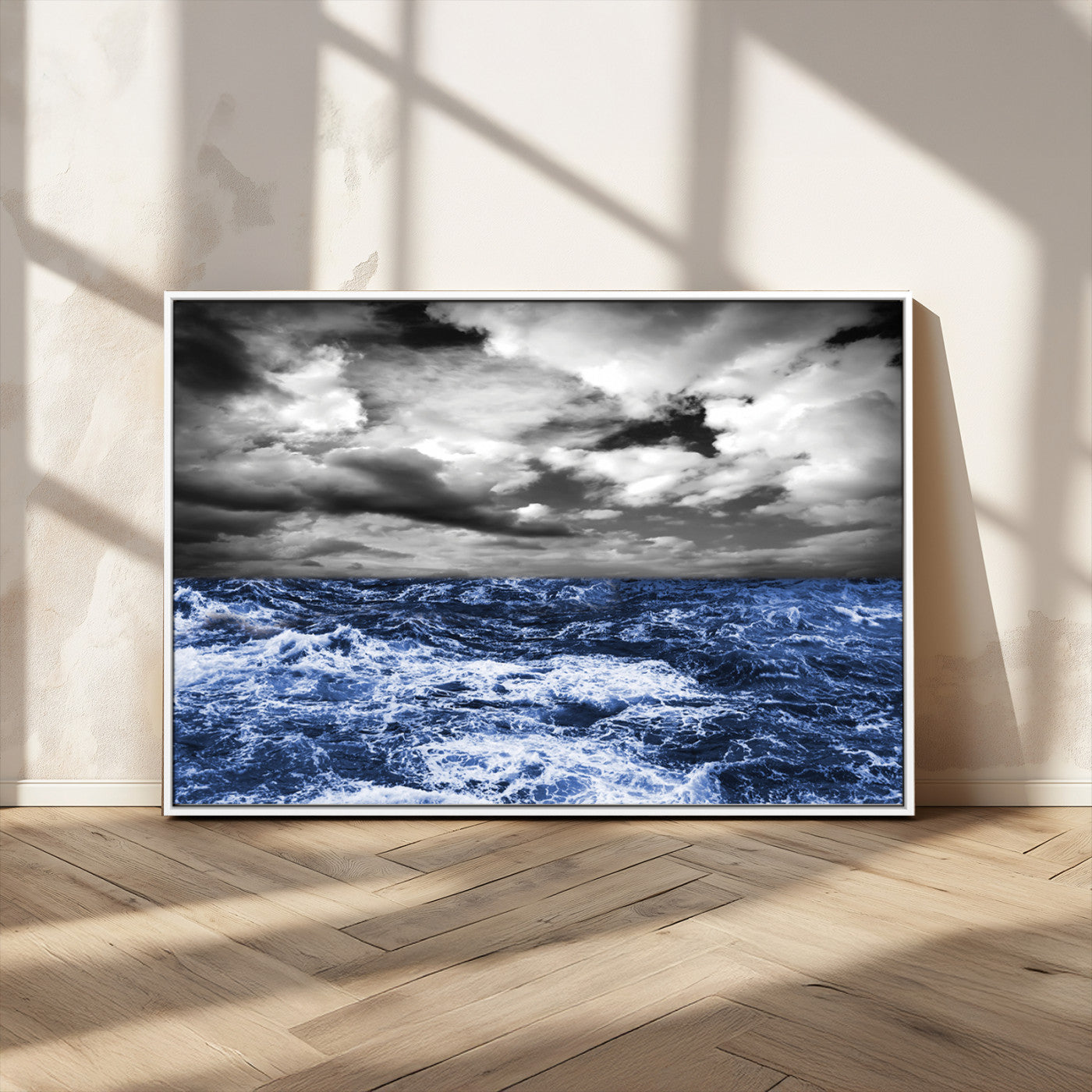 91043-MGV-CV-36X24-Stormy Ocean Wall Art Canvas Print, Framed Moody Seascape Art Picture Print, Monochrome Sea Perfect Coastal Drama Decor Artwork