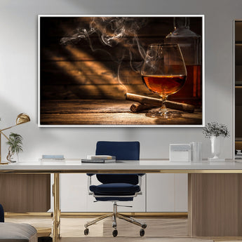 92305-MGV-CV-36X24-Whiskey & Cigar Wall Art – Moody Whiskey and Cigar Canvas Print, Sophisticated Bar or Home Lounge Decor for Office, Man Cave or
