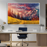83947-MGV-CV-36X24-Sunset Mountain Landscape Wall Art – Panoramic Alpine Meadow and Snow Capped Peaks Canvas Print, Nature Scenic Decor for Home,