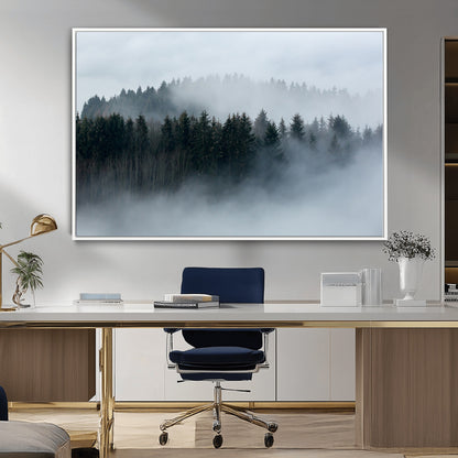 42596-MGV-CV-36X24-Misty Forest Wall Art – Atmospheric Pine Trees Canvas Print, Nature Landscape Decor for Living Room, Bedroom, Office, or Cabin