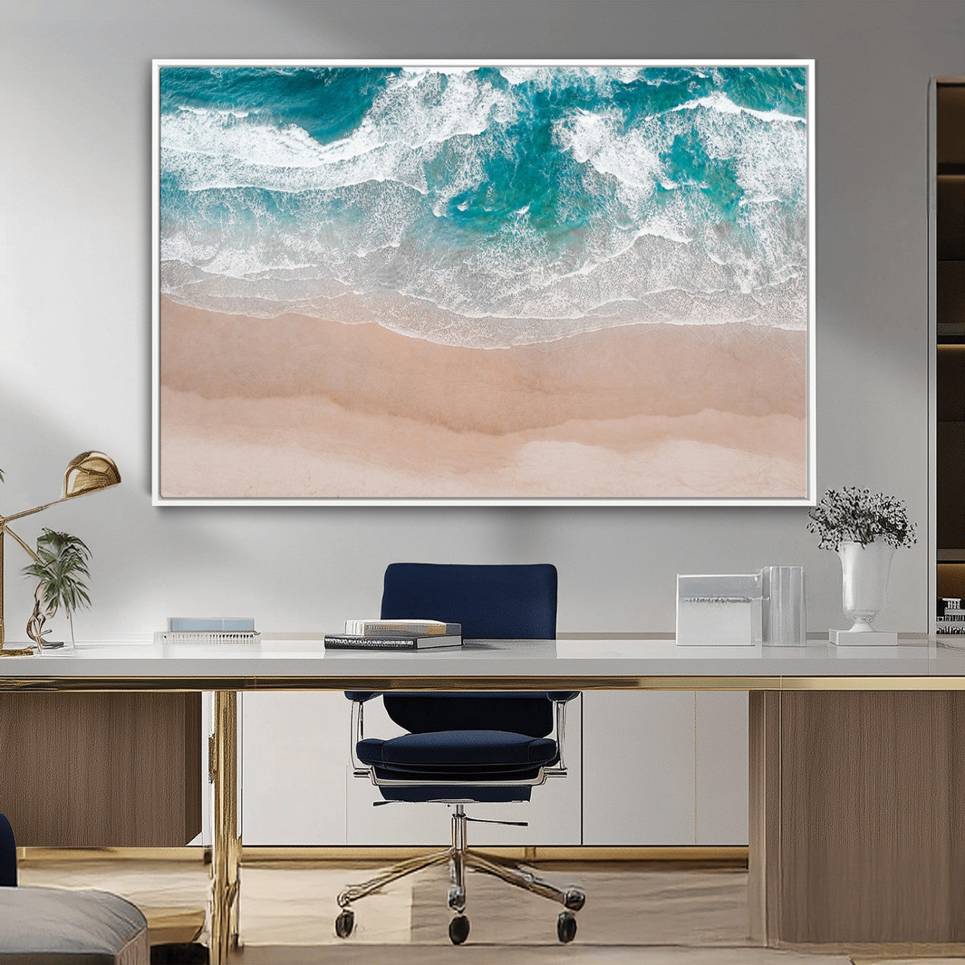 39236-MGV-CV-36X24-Ocean Beach Wall Art – Aerial View of Waves and Sand Canvas Print, Coastal Home Decor for Living Room, Bedroom, Office or Beach