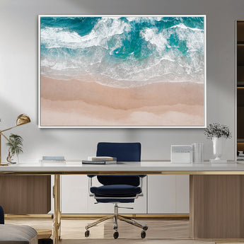 39236-MGV-CV-36X24-Ocean Beach Wall Art – Aerial View of Waves and Sand Canvas Print, Coastal Home Decor for Living Room, Bedroom, Office or Beach