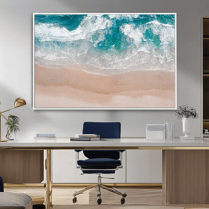 39236-MGV-CV-36X24-Ocean Beach Wall Art – Aerial View of Waves and Sand Canvas Print, Coastal Home Decor for Living Room, Bedroom, Office or Beach