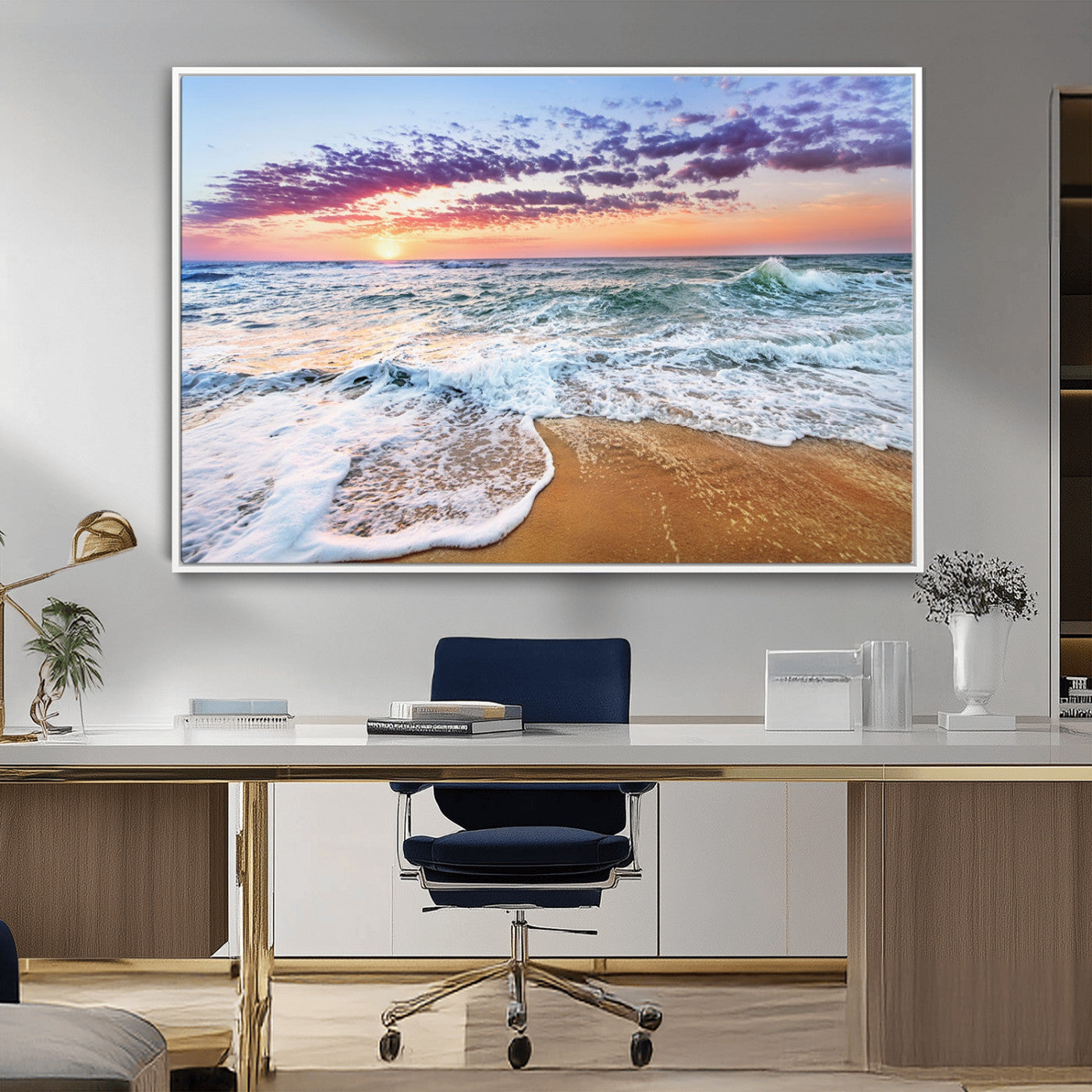 53006-MGV-CV-36X24-Ocean Beach Sunset Wall Art – Vibrant Seascape Canvas Print, Coastal Home Decor for Living Room, Bedroom, Office or Beach House