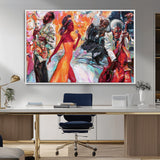 24452-MGV-CV-36X24-Vibrant Jazz Musician Painting - Expressive Art Print of Live Jazz Band, Perfect Wall Decor for Music Lovers and Art Enthusiasts