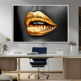 84747-MGV-CV-36X24-Golden Lips Black & White Portrait – Glamorous Metallic Lip Art Print, Modern Wall Decor for Bedroom, Beauty & Fashion Lover Gift