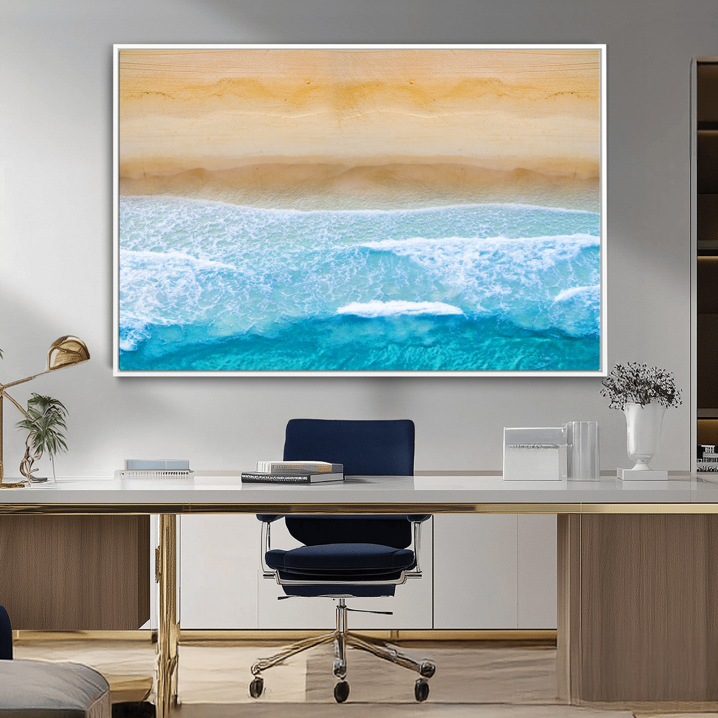 43046-MGV-CV-36X24-Aerial Beach Wall Art – Serene Ocean Waves & Sandy Shore Canvas Print, Coastal Home Decor for Living Room, Bedroom or Office