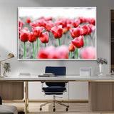 44554-MGV-FC-36X24_White-Vibrant red tulips stand out beautifully against a black-and-white background, making a striking decor piece perfect for any home