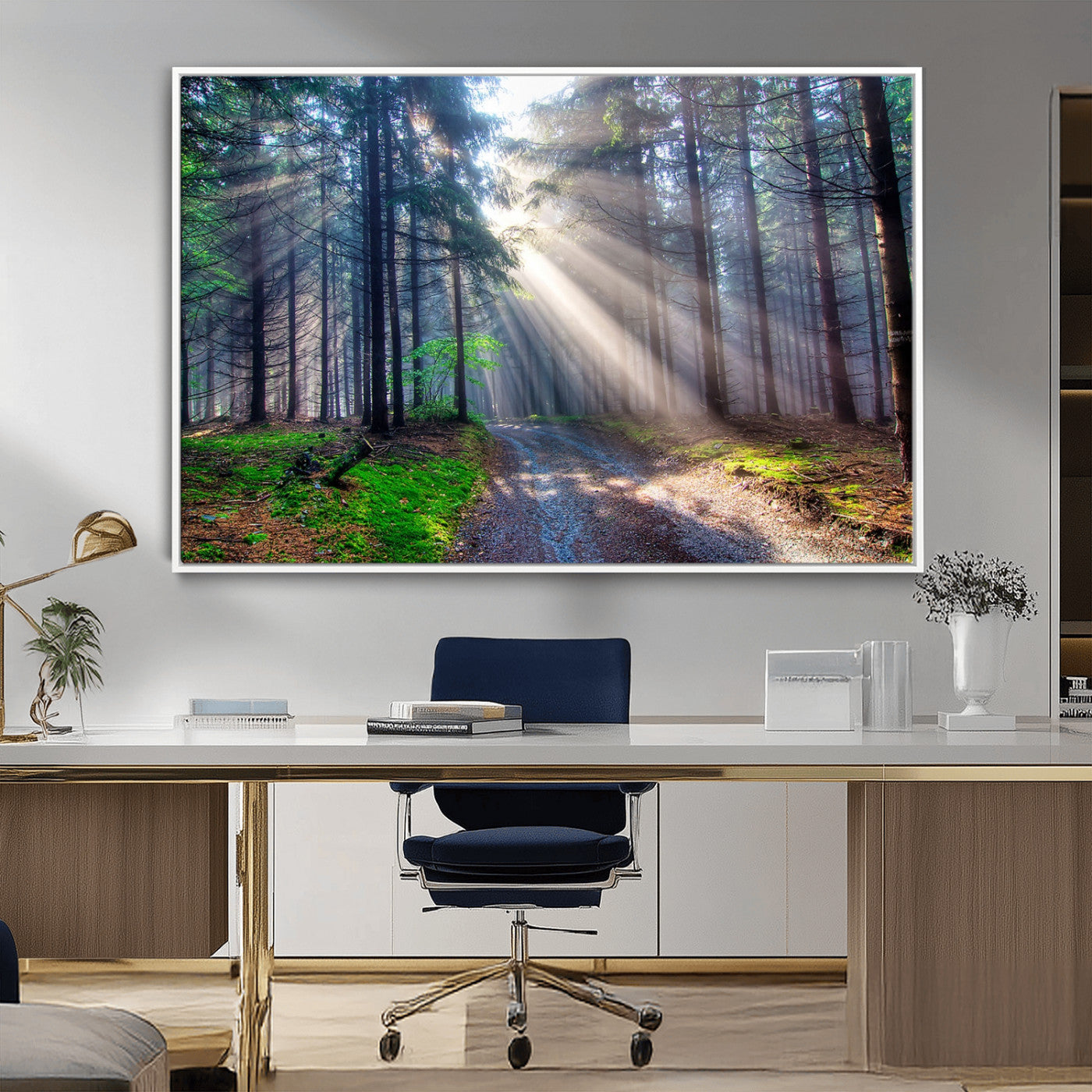 42047-MGV-CV-36X24-Sunlit Forest Path Wall Art – Nature Canvas Print, Serene Woodland Landscape, Perfect Home & Office Decor for Calm and Tranquil