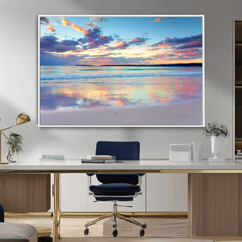 64882-MGV-CV-36X24-Tranquil Sunset Beach Wall Art – Panoramic Ocean Reflection Canvas Print, Calm Coastal Decor for Bedroom, Living Room or Office