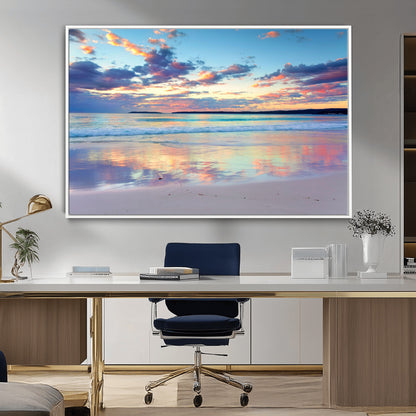 64882-MGV-CV-36X24-Tranquil Sunset Beach Wall Art – Panoramic Ocean Reflection Canvas Print, Calm Coastal Decor for Bedroom, Living Room or Office