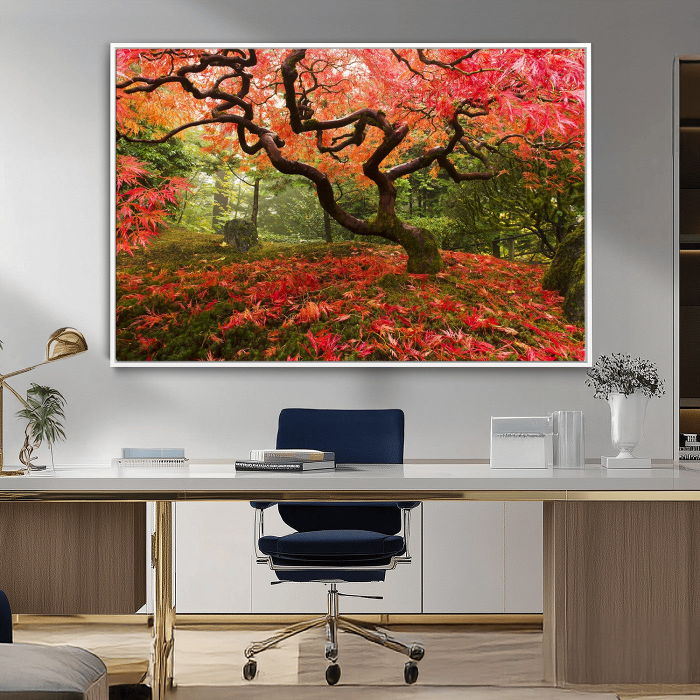 73343-MGV-CV-36X24-Autumn Maple Wall Art – Panoramic Vibrant Red Maple Tree Canvas Print, Seasonal Nature Decor for Office, Living Room or Garden
