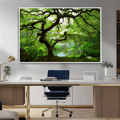 18094-MGV-CV-36X24-Emerald Canopy Wall Art – Panoramic Lush Green Tree Canvas Print, Serene Nature Decor for Office, Living Room or Meditation Space