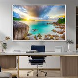23769-MGV-FC-36X24_White-Tropical Beach Sunset Wall Art – Serene Ocean Canvas Print, Coastal Landscape Decor for Living Room, Bedroom or Office, Peaceful