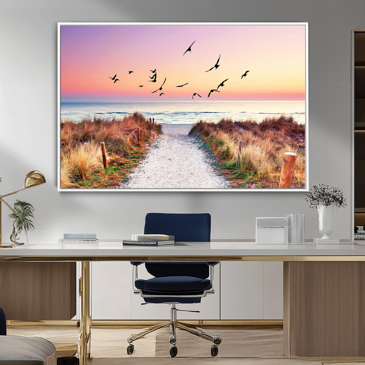 54411-MGV-CV-36X24-Coastal Path Sunrise Wall Art – Serene Ocean Canvas Print, Beach Landscape Decor for Living Room, Bedroom or Office, Peaceful