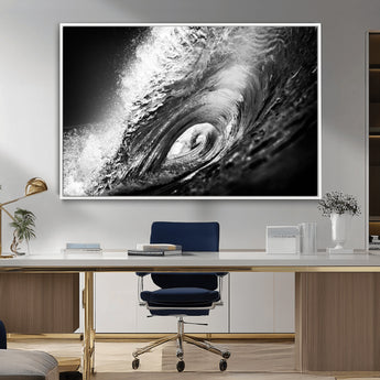 22702-MGV-FC-36X24_White-Black and White Ocean Wave Wall Art – Powerful Surf Curl Photography Canvas Print, Modern Coastal Decor for Living Room, Office or