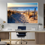 31889-MGV-FC-36X24_White-Sandy Beach Pathway Wall Art – Coastal Dune Fence and Ocean View Canvas Print, Relaxing Seaside Landscape Decor for Living Room or