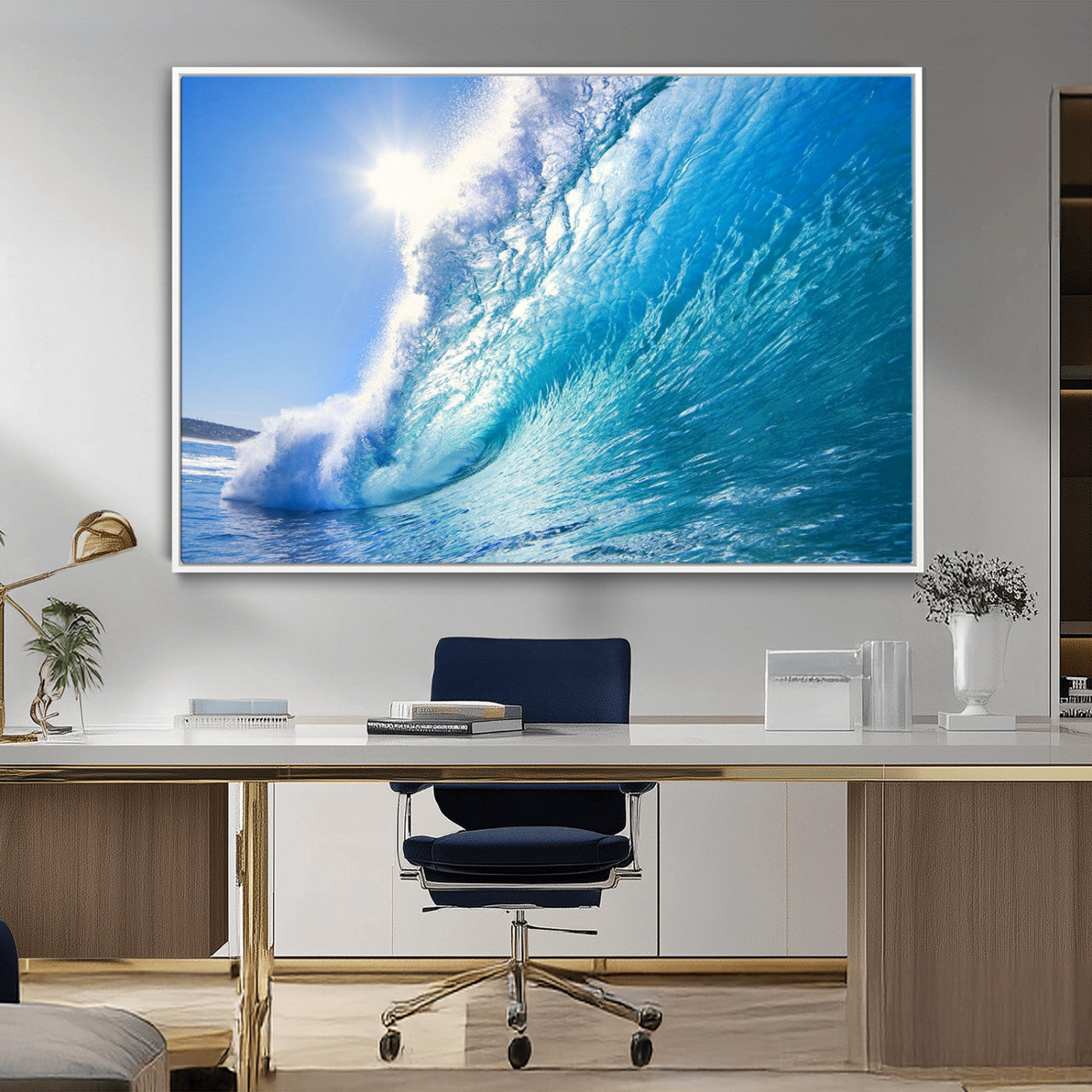 37494-MGV-FC-36X24_White-Ocean Wave Canvas Art – Stunning Blue Wave Photography, Coastal Wall Decor for Living Room, Bedroom or Office